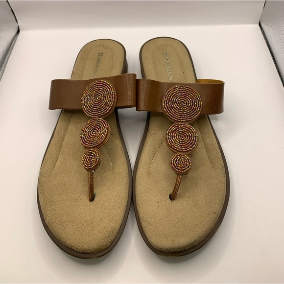 Naturalizer Jillian tan brown tong beaded sandals slides comfort size 9W - Picture 3 of 6